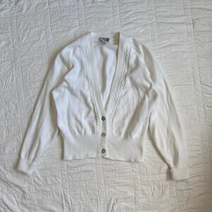 Vintage 90s white cable knit cardigan sz S cottagecore  romantic countryside